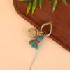 Chaveiro Pingente de Nó de Diamante Gradiente de Hortênsia Exquisito Tecido à Mão Anel de Fio de Algodão Céu Estrelado Pingente de Borla