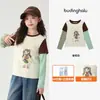 Conjunto de Otoño Pudding Haru para Niñas, Ropa Infantil, Camiseta Falsa de Dos Piezas, Nuevo Estilo Coreano Dulce de Otoño 2026, Camiseta de Manga Larga para Niños