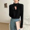 Foto Real Outono e Inverno Estilo Coreano Gola Semi-alta Simples Versátil Camisa Base de Tricô Casual Preguiçoso Top Interno Feminino 71915