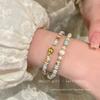 Pulsera de Piedra Shoushan con Perlas Artificiales de Colores para Mujer, Joyería de Pulsera Vintage de Alta Gama Doble Capa Apilable
