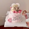 214 Decoração de Bolo Dia dos Namorados Figuras de Urso e Coelho Casal Diamante Coração de Amor Rosa Topper de Feriado Feliz