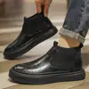 Botas Martin Masculinas Outono Inverno Novo Preto Resistente à Sujeira Clássicas Versáteis Chelsea Slip-on Cano Alto Tendência Botas de Couro