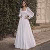 Comercio Exterior Vestido de Novia Nuevo Cuadrado Satén Manga Larga Gasa Playa Vestido de Novia Que Cae al Suelo Alta Gama Moda Espalda Descubierta