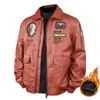 Chaqueta de Cuero Bordada para Hombre E-Commerce Chaqueta de Cuero Uniforme de Béisbol de Motociclista Chaqueta con Terciopelo Forro Piloto de la Fuerza Aérea Hombre Transfronterizo
