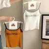 Top Regata com Alça Fina e Estampa de Letras Americanas para Mulheres Verão 2026 Peça de Sobrepor Hot Girl Com Bojo Embutido Modelagem Justa Bloco de Cores Top Interno