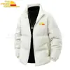 Jaqueta Acolchoada Masculina Tendência Estilo Hong Kong Gola Alta Confortável Outono e Inverno Nova Cor Sólida Estampada Casual Quente Casaco de Algodão