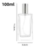 Botella de perfume cuadrada transparente de vidrio alto de 50 ml al por mayor, botella vacía rellenable de cosméticos con pulverizador de presión de alta gama