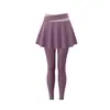 Conjunto de Yoga para Mujer Manga Larga con Almohadillas en el Pecho Cintura Cruzada Falda-Pantalón Bloque de Color Cintura Alta Levanta Glúteos Pilates Fitness Conjunto de Dos Piezas