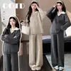 Conjunto de Dos Piezas de Punto con Cuello Polo Bloque de Color Estilo Simple de Maternidad para Mujer Otoño Invierno Puede Ser Fresco Puede Ser Dulce Conjunto de Estilo Holgado Perezoso