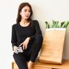 Conjunto de ropa interior de algodón con cuello redondo sin costuras para mujer. Ropa y pantalones de otoño que combinan con todo. Base cálida para primavera, otoño e invierno.