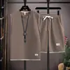 Conjunto de camisetas de punto gofre de manga corta y sin mangas para hombre, chaleco de verano, atuendo casual deportivo para estudiante, conjunto moderno para hombre