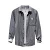 Camisa Gola Lapela L513 Casual Jovem Algodão Solta Cinza Manga Longa Listrada Masculina Peça Única Dropshipping Casual