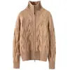 Cárdigan de Punto Versátil de Cachemira para Mujer Otoño Invierno Tejido de Canalé Tejido Grueso Suéter con Cremallera Tejido Aran Cuello Alto Estilo Old Money