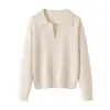 Estilo Old Money Cuello Polo 100% Cachemira Suéter para Mujer Otoño Invierno Nuevo Manga Larga Tejido de Punto Commute Ajuste Delgado Sensación de Alta Gama Top