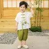 Traje Hanfu de Verano para Niños con Parche de Panda, Nuevo Estilo Chino para Niños, Traje Tang de Manga Corta, Atuendo de Presentación para el Espectáculo del Día del Niño