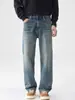Pantalones Vaqueros Lavados Vintage Estilo Old Money para Hombre Muqiu, Pantalones Elásticos Holgados de Corte Recto para el Trabajo