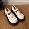 Mocassins femininos de boca rasa com fundo grosso e borboleta, inverno 2024, novo estilo britânico, todos os sapatos Mary Jane de um botão, camada única, femininos