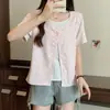 2026 Verano Nuevo Estilo Tallas Grandes Mujer Inspirado en Diseño Falso Dos Piezas Patchwork Versátil Manga Corta Dulce Camiseta Top