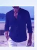 Camisa Blanca de Algodón y Lino Europeo para Hombre, Delgada, Transpirable, Corte Ajustado, Manga Larga, Protector Solar, Estilo Retro Americano, Camisa de Lino Arrugado