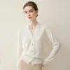 Cardigan de Renda Bordada 100% Caxemira Pura Outono Novo Estilo Gola V Tricô Feminino Suéter Solto Emagrecedor