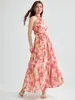 2026 Nueva Moda Femenina Transfronteriza Estilo Europeo y Americano Degradado Floral Cuello Halter Vestido Largo Cintura Alta Adelgazante Línea A Vestido de Gasa
