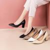 Zapatos de una sola capa de moda para mujer, tacón grueso, otoño 2021, nuevos zapatos de trabajo puntiagudos, boca baja, sin cordones, estilo coreano, tacón alto simple