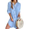 Transfronterizo 2026 Sitio Independiente Aliexpress Más Vendido Otoño Casual Manga Larga Cuello Camisero Botones Vestido Camisa Ropa para Mujer