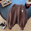 Pantalones Deportivos de Forro Polar para Niños Invierno 2026 Nuevos de Color Sólido Bordados con Forro Integrado Pantalones Largos Casuales con Puño para Niños