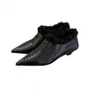 Primer Encuentro Temporada 2026 Otoño/Invierno Nuevos Mocasines Retro de Punta con Plus de Terciopelo para Mujer Tacón de Cuña Zapatos Peludos Mocasines Cálidos