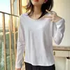 Camiseta de Manga Larga Estilo Retro Americano Top Adelgazante Sencillo Versátil Capa Base Primavera Otoño Estilo Temperamento para el Trabajo