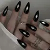 Uñas Negras con Forma de Diamante, Moda Europea y Americana, Forma de Almendra, Uñas Removibles y Portátiles, Simples y Elegantes