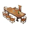 Mesa de Té Grande de Madera Maciza con Juego Completo de Sillas, Mesa de Té de Tablero Completo Estilo Chino para Hogar y Oficina, Mesa de Té y Mesa de Preparación de Té Integradas