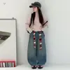 Calças Jeans Cropped Femininas de Inverno Espessas com Forro de Fleece para Crianças de Meia-Idade e Mais Velhas, Painel Traseiro Espessado, Fechamento Frontal com Botões, Jeans Estilo 'Dad', Calças de Pernas Largas Quentes