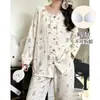 Pijama estilo celebridade da internet para mulheres, estilo fino para primavera e outono, algodão nuvem com renda, mangas compridas, calças compridas, menina de desenho animado fofa, roupa de casa
