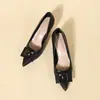 Zapatos de Tacón Alto Color Nude para Mujer con Tacón Fino Nuevos 2026 Primavera y Otoño Zapatos de Salón de Charol con Lazo y Punta Fina Zapatos Profesionales para el Trabajo