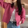 Suéter corto de punto tejido texturizado de cuello redondo estilo Chanel retro chic coreano para otoño e invierno, diseño suelto de manga larga