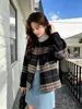 Abrigo de Lana Doble Cara a Cuadros Retro para Otoño Temprano Mujer Cuello Redondo Silueta Abrigo de Lana Doble Cara Cosido a Mano