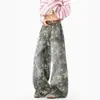 Jeans de trabajo con estampado de estrellas estilo americano para mujer y hombre, pantalones de pierna ancha lavados y desgastados de otoño, pantalones casuales deconstruidos curvos