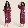 Roupão Feminino Estampado Plus Size de Verão, Roupão de Banho de Cetim Imitação de Seda de Luxo, Roupa de Casa Feminina