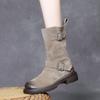 Liquidação de Tamanhos Descontinuados por 149 Yuan: Botas Femininas de Cano Médio em Camurça de Couro Bovino de Camada Superior com Fivela, Couro Genuíno e Acabamento Envelhecido
