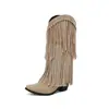 Nuevas Botas de Mujer con Borlas Otoño/Invierno 2026 Punta Cuadrada Pequeña Color Sólido Casual Sencillo Tacón Grueso Estilo Coreano Versátil Clásico Botas de Moda