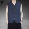 Colete de Linho Estilo Chinês de Verão Casaco Tang Masculino Solto Tamanho Grande Estilo Chinês Retrô Jaqueta Magma Suéter Cardigã Sem Mangas Colete