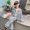 Traje de otoño para niñas, nuevo estilo occidental, estilo coreano para niños de talla mediana y grande, cárdigan de primavera y otoño, suéter deportivo de dos piezas, ropa de moda