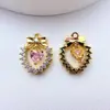 Accesorio de colgante de corazón de circonita microincrustada en cobre chapado en oro para pulsera y collar DIY, materiales para hacer joyas
