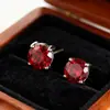 Brincos de Zircônia Colorida Redonda de 7mm para Mulheres, Design de Nicho Estilo Coreano, Brincos Modernos e Requintados com Quatro Garras Hefang