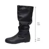 Otoño 2026 Nuevas Botas Altas hasta la Rodilla Plisadas de Punta Redonda Talla Grande para Mujer Suela Plana Cremallera Lateral Transfronteriza Adelgazantes Ligeras Botas Arrugadas