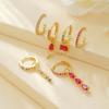 Conjunto de Pendientes de Zirconia con Colgante de Gota de Agua de Colores de Venta Caliente Transfronteriza, Exquisitos y Únicos Clips para Orejas y Pendientes Chapados en Oro de 18 Quilates de Cobre
