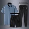Traje de verano para hombres de mediana edad y mayores, deportivo, de ocio, de verano, de seda helada, con camisa polo de manga corta, traje de tres piezas para hombres