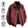Jaqueta Workwear Retrô Cor Sólida Decoração com Zíper Primavera e Outono Nova Versátil Americana Gola Reversível High Street Casual Masculina