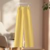 Calça Larga de Linho Amarelo Dopamina Feminina Verão 2025 Nova Tencel Fina Elástico Atrás Casual Algodão e Linho Calça